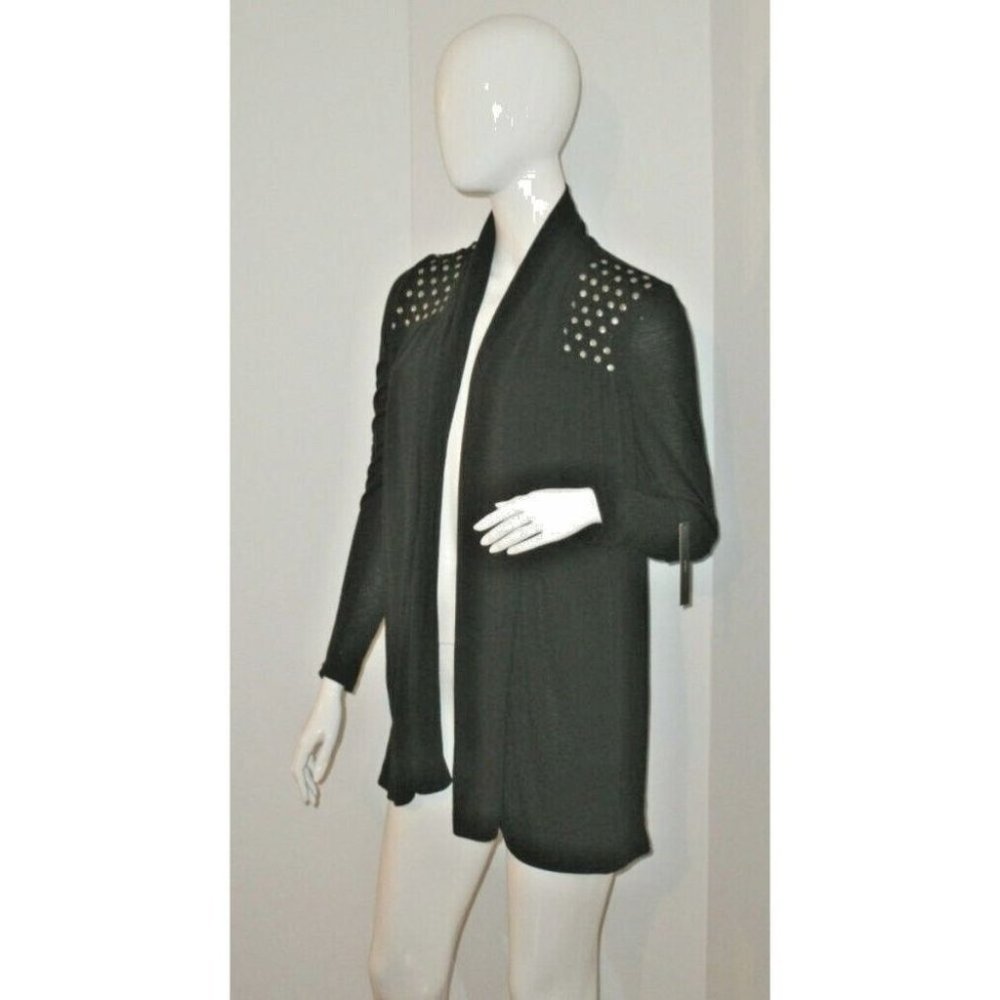 BCBG Max Azria STUDDED Shoulder CARDIGAN BLACK Top ( M )